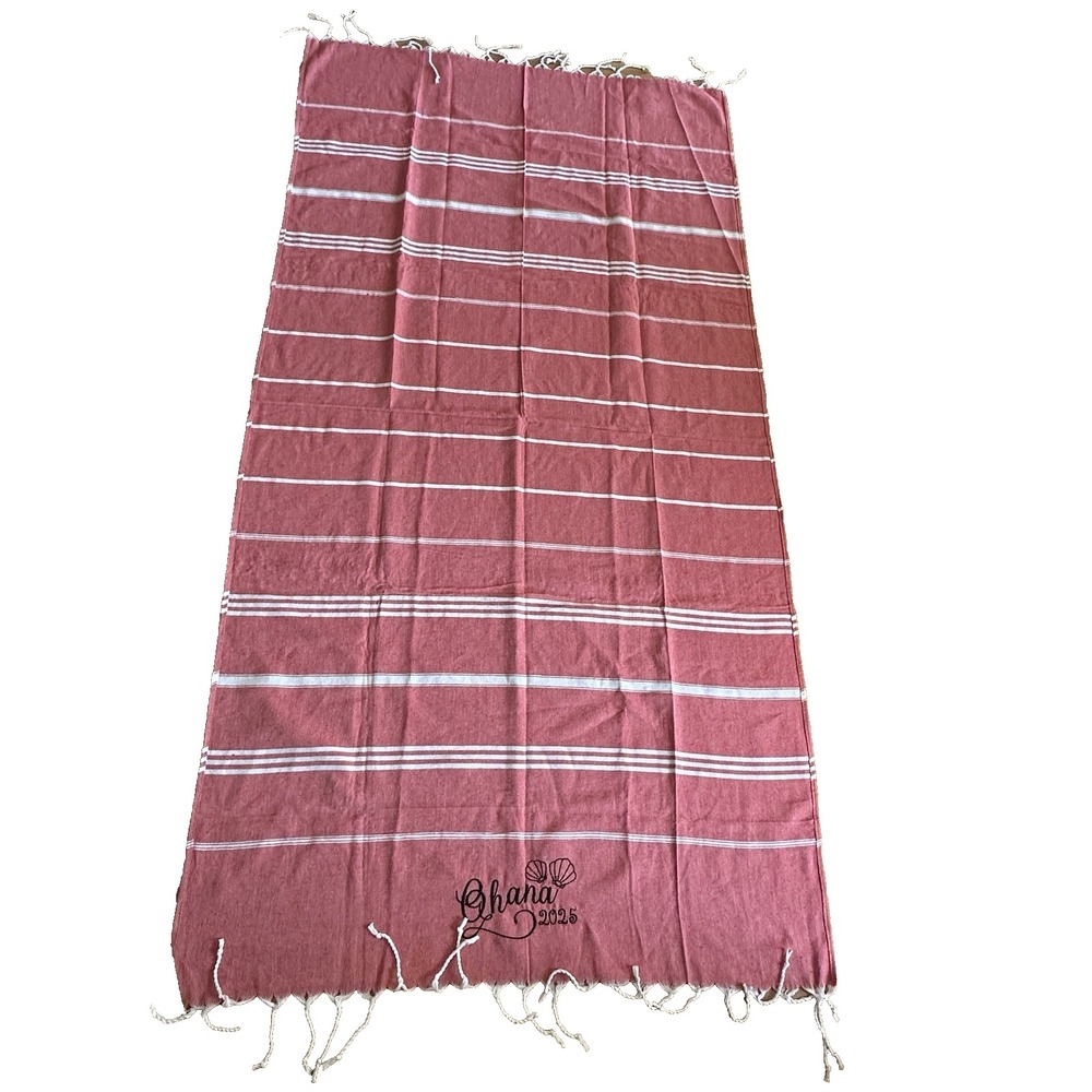 Ohana 2025 Beach Blanket Burgundy White Striped 69X28